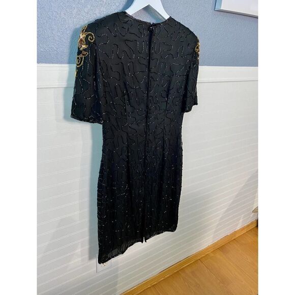 Mark & John By Gopal Black Sheer Beaded Gold Embroidered Dress Medium - Picture 2 of 13